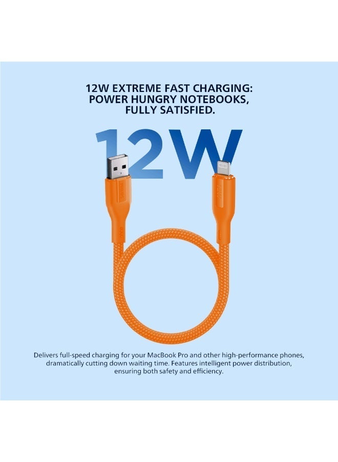 PHILIPS USB Type-A to Lightning Fast Charging Cable, 12W Fast Charging, 480Mbps Data Transfer, Nylon Braided, 1m, DLC4130VR/94 orange - Image 2
