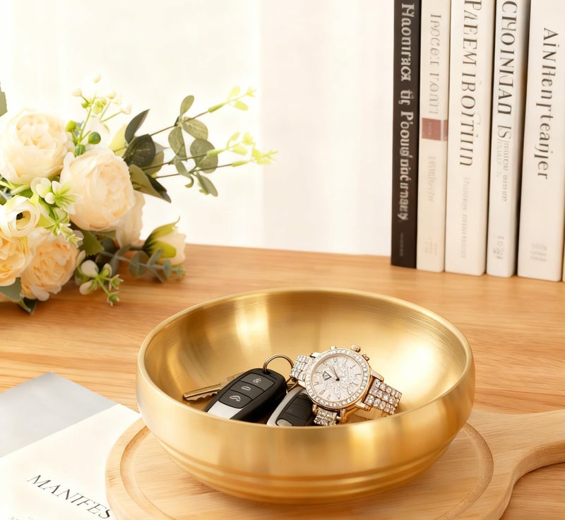 CM CHIC MONDAY Key Bowl for Entryway Table, Decorative Bowls and Key Dish Holder, Fruit Bowls for Kitchen Counter Table, 8.26" Gold - Image 4