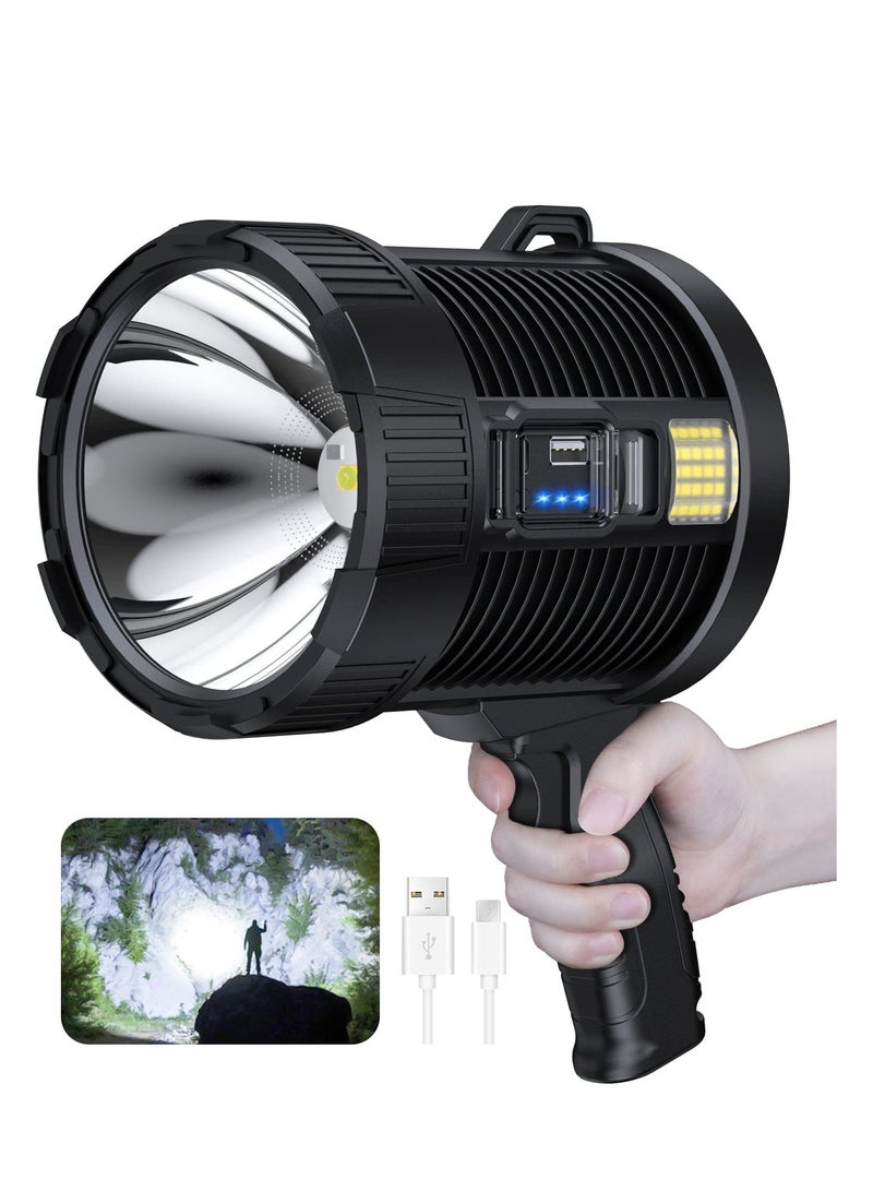 HOMESTAR Rechargeable Spotlight, 100000 Lumens Led Spot Lights Handheld Large Flashlight Super Bright Outdoor Solar Spotlights Searchlight with Cob Light, 6 Modes, IPX5 Waterproof - Image 1
