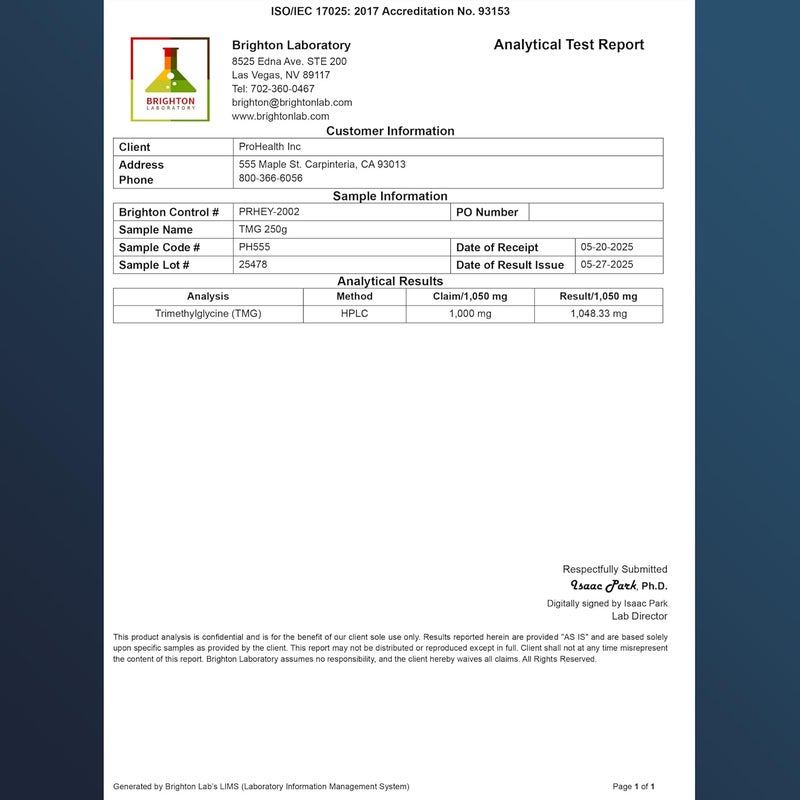 ProHealth TMG Amino Acid Blood Pressure Trimethylglycine  Betaine Anhydrous Supplement  Methylation Support 250 Grams Bulk Powder Longevity - Image 3