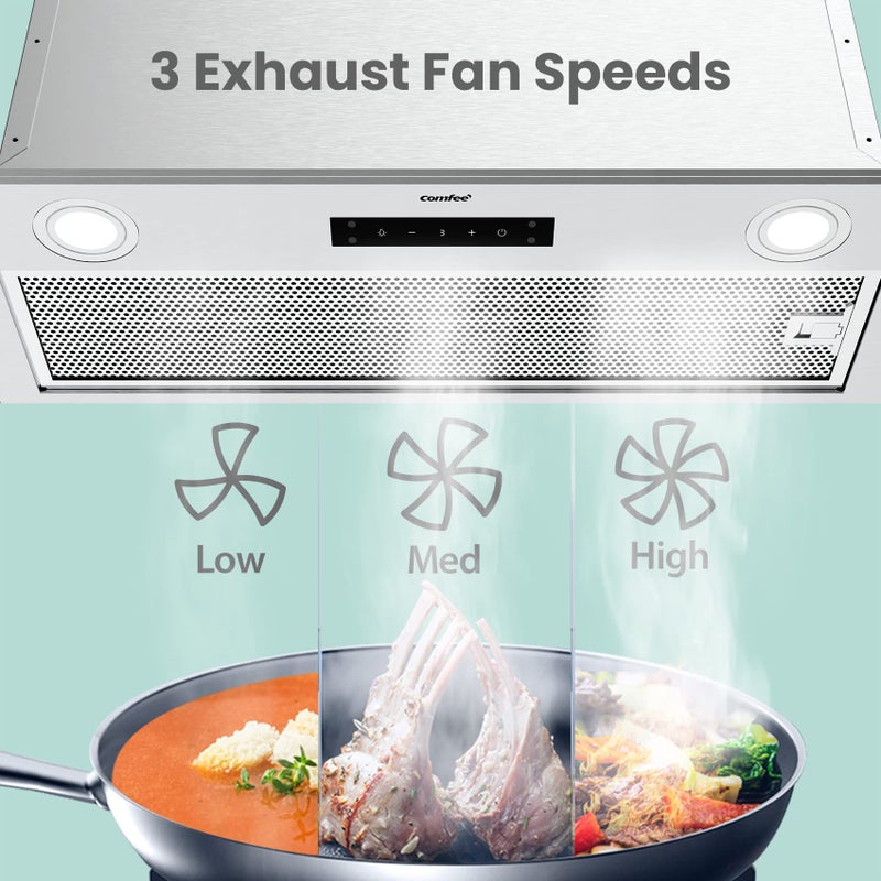 Comfee' Range Hood 27 inch, Built-in/Insert Vent Hood 450 CFM, 3 Speed Gesture Sensing & Touch Control Panel Stainless Steel Kitchen Stove Hood, Ducted/Ductless Convertible Duct - Image 4