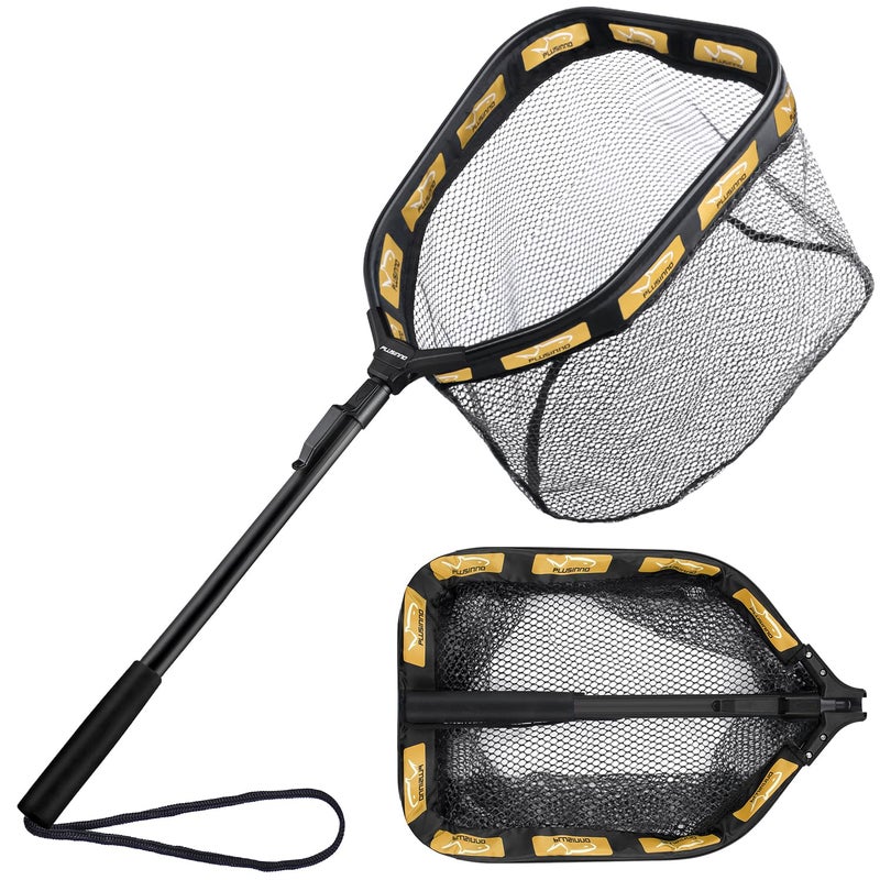 PLUSINNO شبكة صيد عائمة من PLUSINNO لسمك الستيلهد، السلمون، الصيد بالطيران، الكاياك، سمك السلور، الباس، وسمك التروت، شبكة هبوط مطلية بالمطاط لسهولة الصيد والإفراج، مدمجة وقابلة للطي لسهولة النقل والتخزين - Image 1