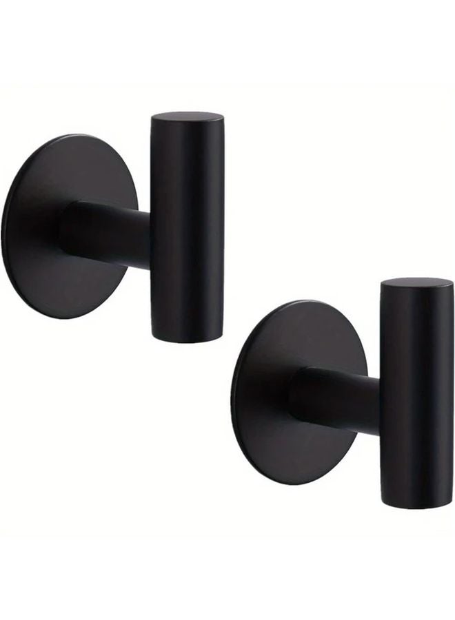 قطعتان من خطاطيف الفولاذ المقاوم للصدأ الأسود اللاصقة، خطاطيف حائط مقاومة للماء للمناشف والمعاطف والحمام - Image 1