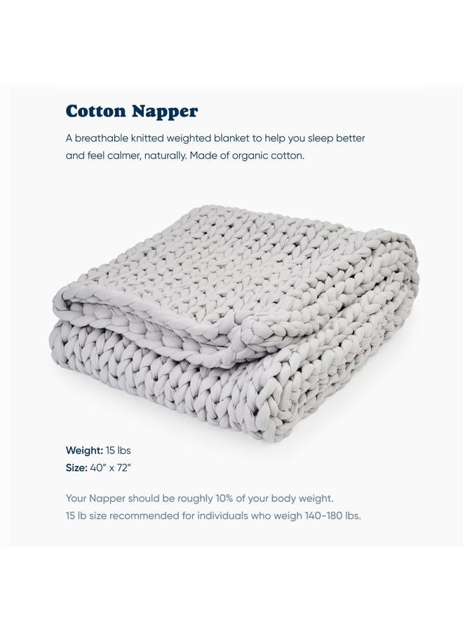 Bearaby Cotton Hand-Knit Weighted Blankets for Adults - Chunky Knit Blanket - Sustainable, Breathable, Organic, Cooling Weighted Blanket - Machine washable (Moonstone Grey, 15 lbs) - Image 2
