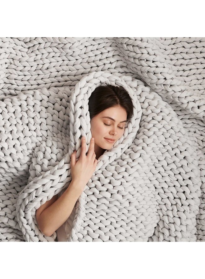 Bearaby Cotton Hand-Knit Weighted Blankets for Adults - Chunky Knit Blanket - Sustainable, Breathable, Organic, Cooling Weighted Blanket - Machine washable (Moonstone Grey, 15 lbs) - Image 1