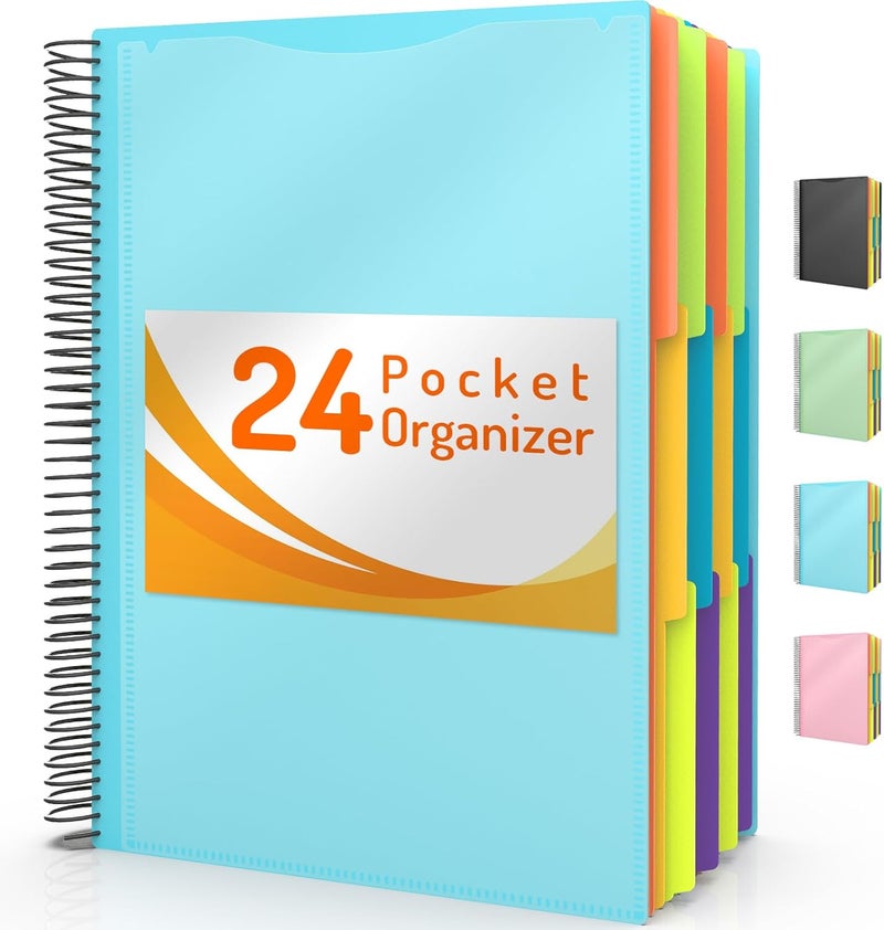 Forvencer منظم مشاريع Sooez ذو 24 جيبًا، مع علامات تبويب مقطوعة بنسبة 1/3، وحقيبة بسحاب، ومنظم حلقي أكبر مع ملصقات لاصقة، ومجلد متعدد الجيوب بحجم الرسائل، بلون أزرق سماوي - Image 1
