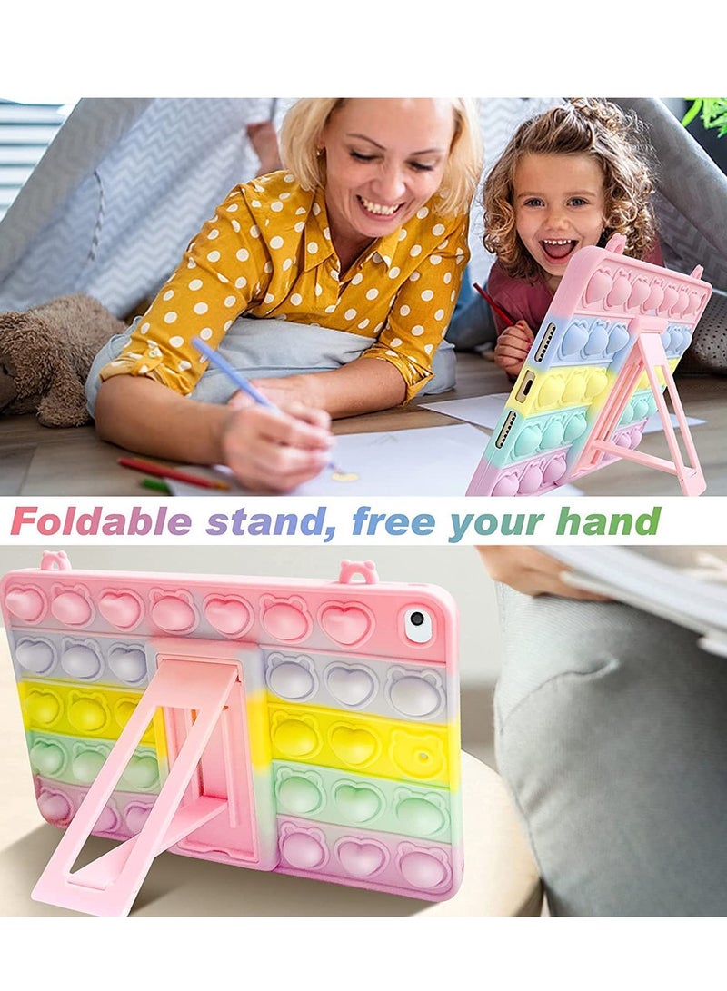 Case for iPad 10.2 Inch 2021 2020 2019 (9th /8th /7th Generation), Push Bubble Fidget Stress Relief and Anti-Anxiety Protection Cover with Stand + Strap, Rainbow - Image 5
