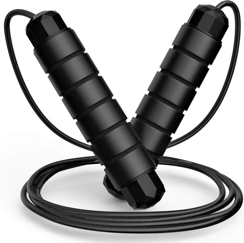 Cyber Jump Rope - Black, Tangle-Free Rapid Speed Jumping Rope Cable with Ball Bearings for Women, Men, and Kids, Adjustable Steel Jump Rope Workout with Foam Handles for Fitness, Home Exercise & Slim Body - Image 1
