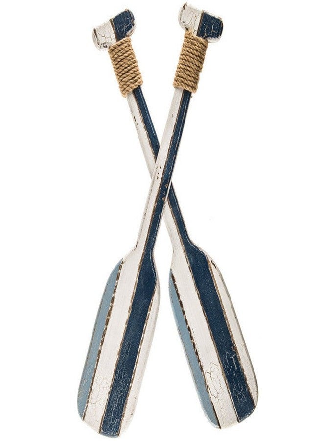 HL K&N41 Indoor Décor Blue & White Wooden Twin Oar Wall Decor Beach House Paddle Nautical Decor - Image 1