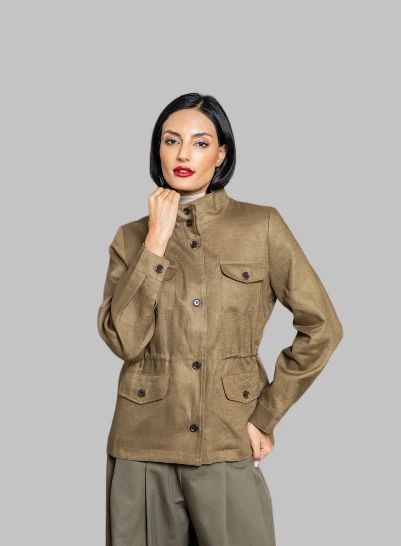 بوند جاكيت أخضر عسكري بقصة مهيكلة وجيوب عملية (ستايل سفاري)