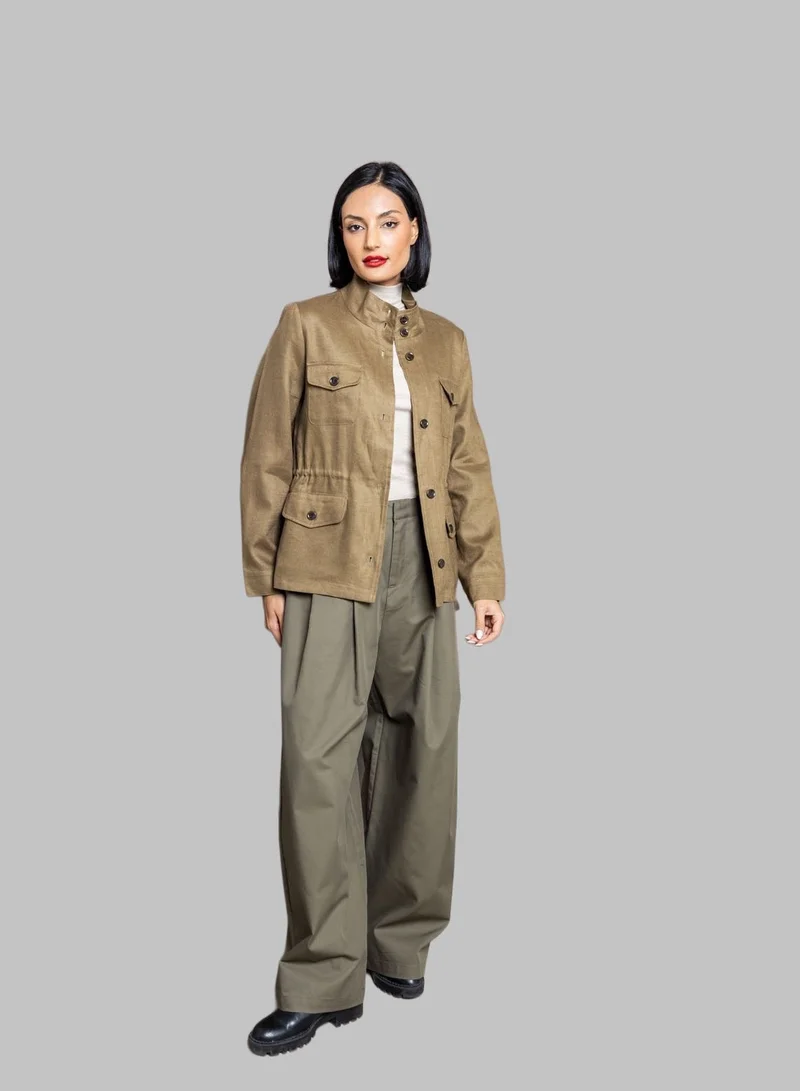 Bond Military Green Tailored Safari Jacket with Utility Pockets