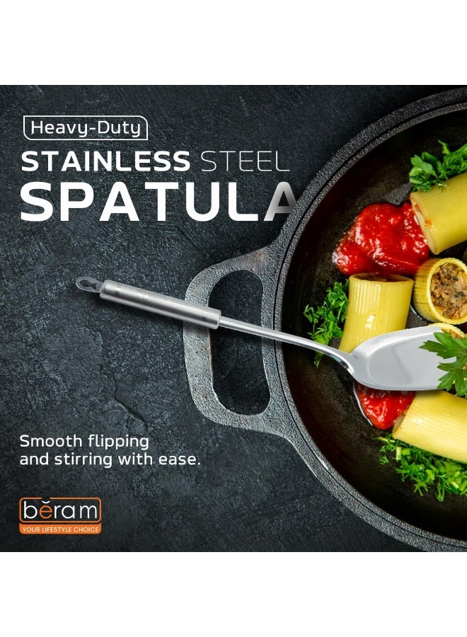 BERAM Spatula, Cooking Utensil, Stainless Steel, Kitchen Tool, Frying Spoon, Turners, 100% Food Grade, Compact, Elegant Design, Silver with Four Leaf Handle Design - Image 3