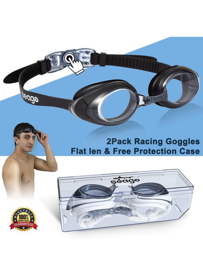 Seago نظارات سباحة 2 حزمة نظارات سباحة مضادة للضباب للبالغين حماية من الأشعة فوق البنفسجية تناسب الرجال والنساء والشباب، لا تسرب ختم سيليكون ناعم عدسة مسطحة رؤية واضحة، 3 أحجام لجسر الأنف - Image 4