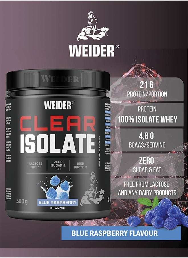 Weider - Clear Isolate 500g, Blue Raspberry, Lactose Free - Zero Sugar And Fat - High Protein Refreshing Drink - Image 1