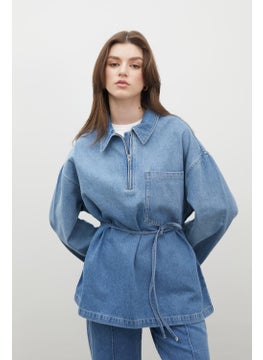 Manuka Shirt Collar Denim Blouse Blue  - Image 1