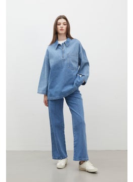 Manuka Shirt Collar Denim Blouse Blue  - Image 3
