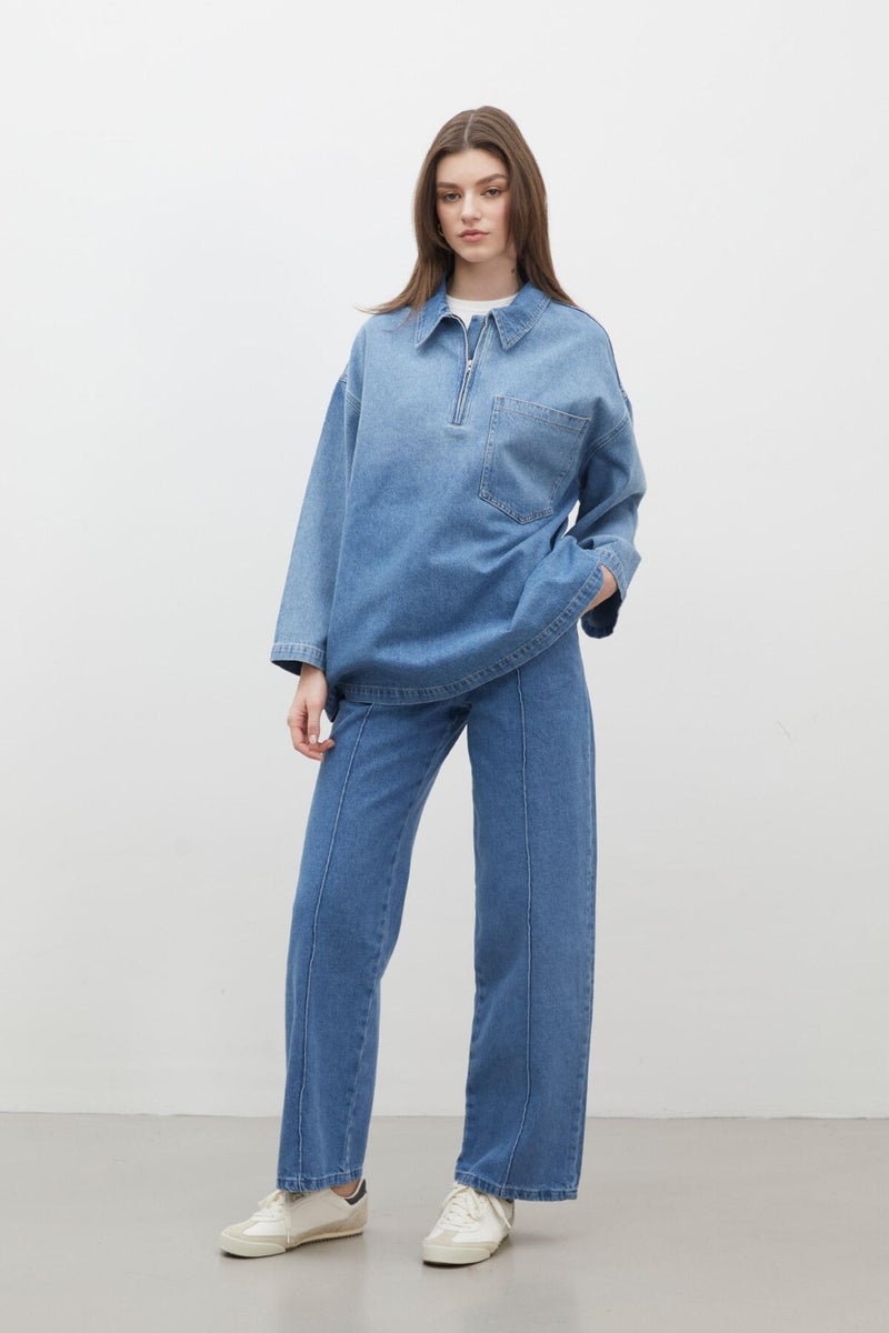 Manuka Shirt Collar Denim Blouse Blue  - Image 2