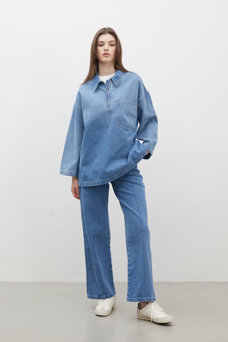 Manuka Shirt Collar Denim Blouse Blue  - Image 5