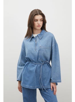 Manuka Shirt Collar Denim Blouse Blue  - Image 4