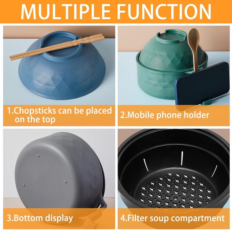 Romooa 4 Sets Microwave Ramen Cooker Set 33 oz Quick Ramen Bowl Set Microwave Noodle Cooker with Handle Noodle Bowl with Spoon Chopsticks Fork College Dorm RoomElegant Colors - Image 3