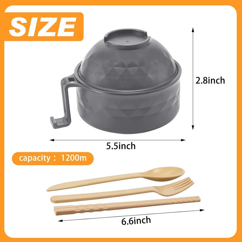 Romooa 4 Sets Microwave Ramen Cooker Set 33 oz Quick Ramen Bowl Set Microwave Noodle Cooker with Handle Noodle Bowl with Spoon Chopsticks Fork College Dorm RoomElegant Colors - Image 2