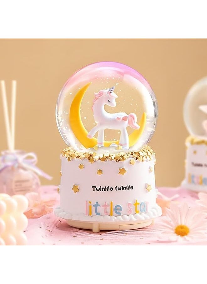 erorex Unicorn Snow Globe For Kids With Music And 7 Kinds Led Of Colored Light And Automatic Snowfall Function Home Decor For Girls Mom Sister Daughter Granddaughter Birthday Gifts White Moon  - Image 1