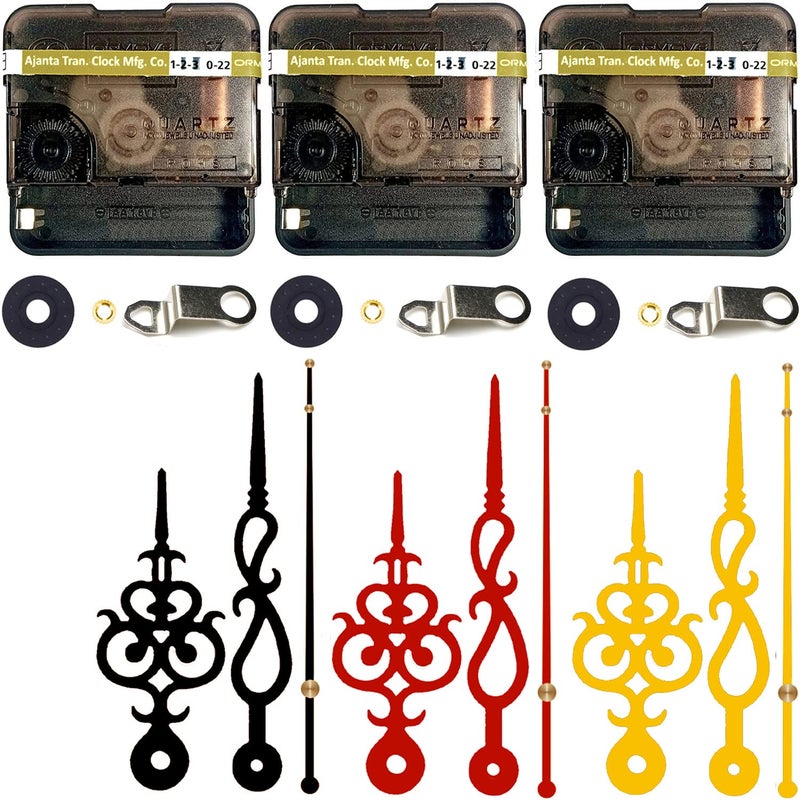 YOPY � Combo 3 of Ajanta Mfg. Battery Operated Plastic Ticking Wall Clock Movement Machine with Hands (Needles : Antique Black,Maroon,Gold) - Image 1
