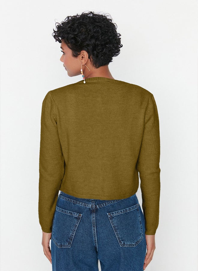 trendyol Khaki Crop Soft Texture Blouse-Cardigan Knitwear Set - Image 5