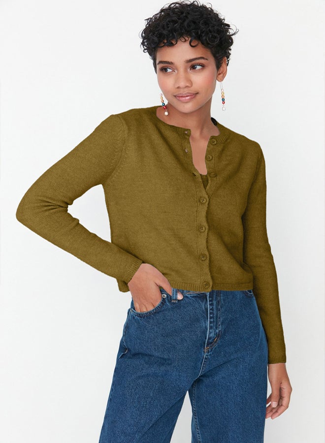 trendyol Khaki Crop Soft Texture Blouse-Cardigan Knitwear Set - Image 3