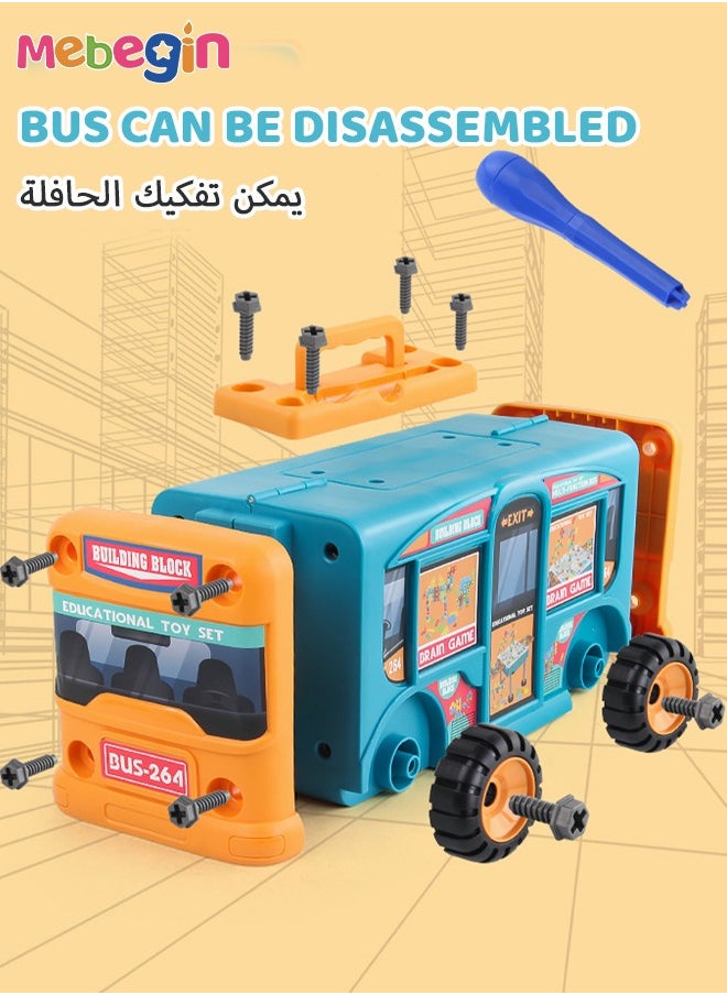 MEBEGIN - 260 PCS Multifunctional Building Blocks 2 in 1 Assembly Deformation Bus with Toy Drill Driver Tool Set DIY Assembled Storage Bus Twist Screw Toy - Image 1
