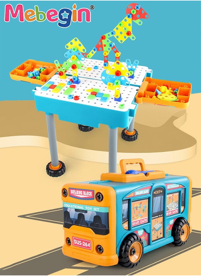 MEBEGIN - 260 PCS Multifunctional Building Blocks 2 in 1 Assembly Deformation Bus with Toy Drill Driver Tool Set DIY Assembled Storage Bus Twist Screw Toy - Image 1