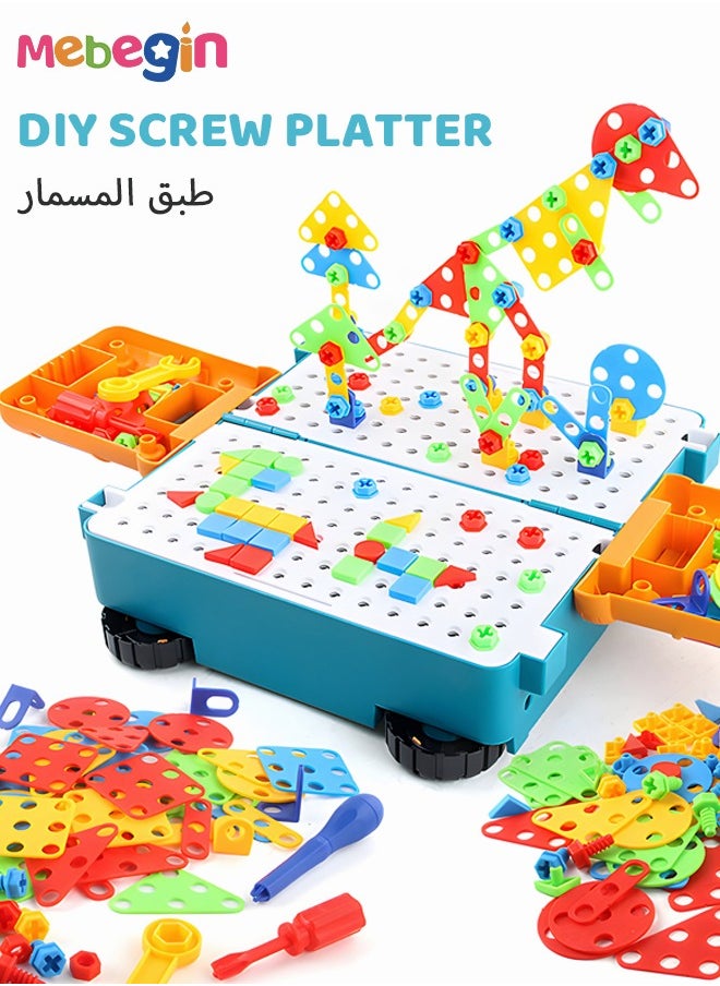 MEBEGIN - 260 PCS Multifunctional Building Blocks 2 in 1 Assembly Deformation Bus with Toy Drill Driver Tool Set DIY Assembled Storage Bus Twist Screw Toy - Image 1
