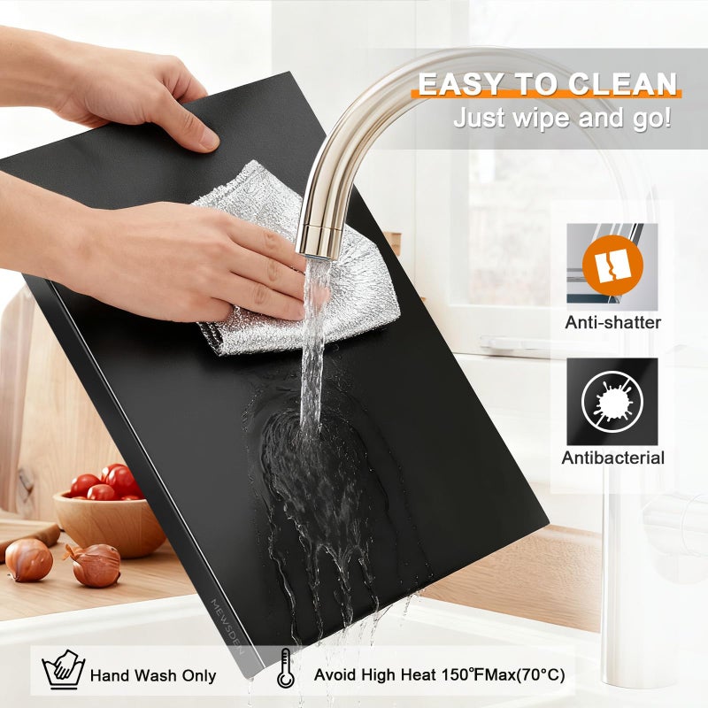 MEWSDEN Black Cutting Boards for Kitchen, Acrylic Cutting Board with Counter Lip Countertop Protector, Non-Slip Tablas Para Picar Cocina, Kitchen Decor Apartment Essentials House Warming Gifts(16.1"x12.5") - Image 3