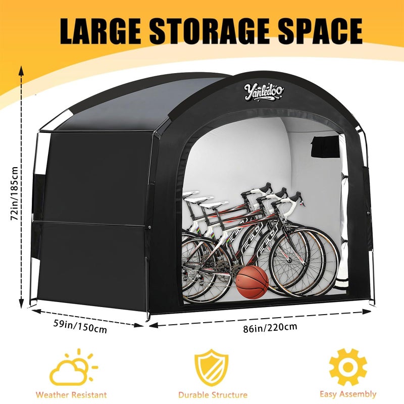 Yanledoo XXL Bike Storage Tent, Waterproof Portable Bicycle Shelter with 30% More Top Storage Space for 3-5 Bikes, Easy Setup Outdoor Bicycle Tent, Clips for Camping, Sports Equipment, Outdoor Storage, Black - Image 2