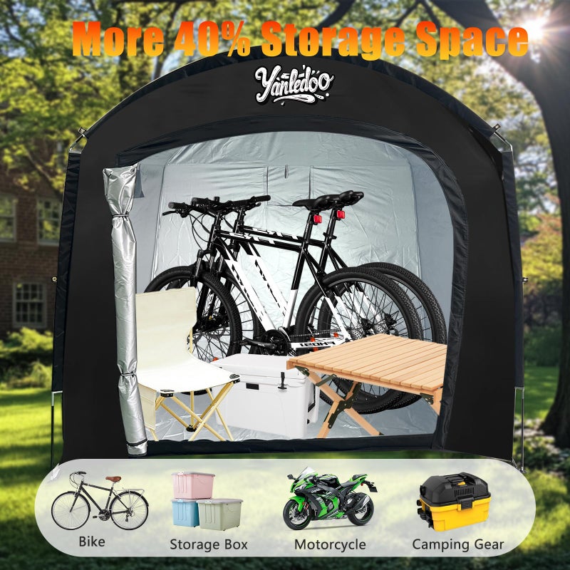 Yanledoo XXL Bike Storage Tent, Waterproof Portable Bicycle Shelter with 30% More Top Storage Space for 3-5 Bikes, Easy Setup Outdoor Bicycle Tent, Clips for Camping, Sports Equipment, Outdoor Storage, Black - Image 3