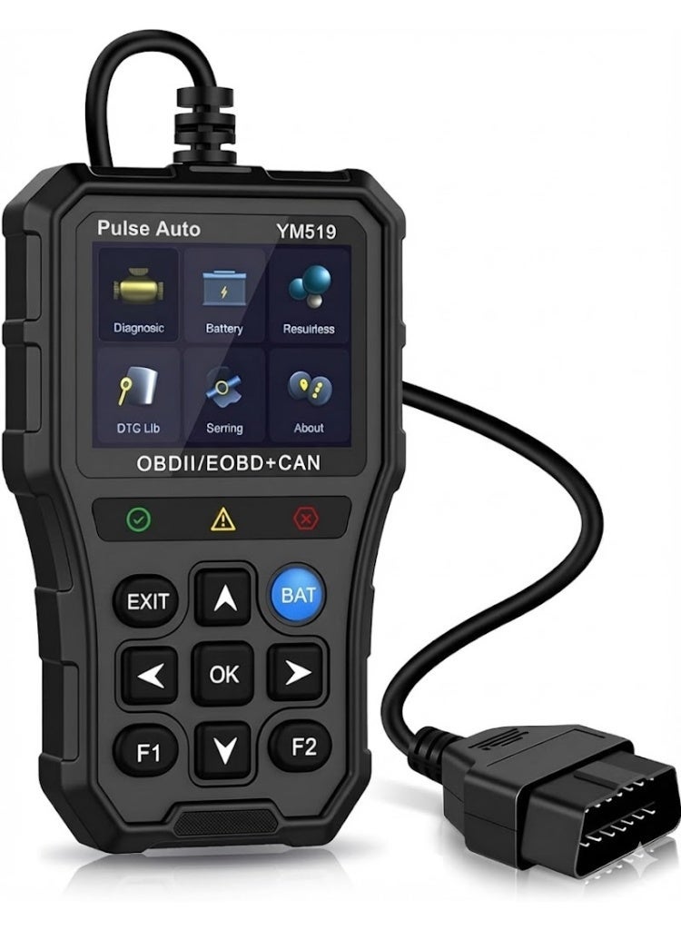 جهاز فحص كمبيوتر السيارات YM519 (OBD2) مع فاحص بطارية مدمج - قارئ ومسح أعطال المحرك ومراقبة الجهد الكهربائي - شاشة ملونة 2.8 بوصة - Image 1