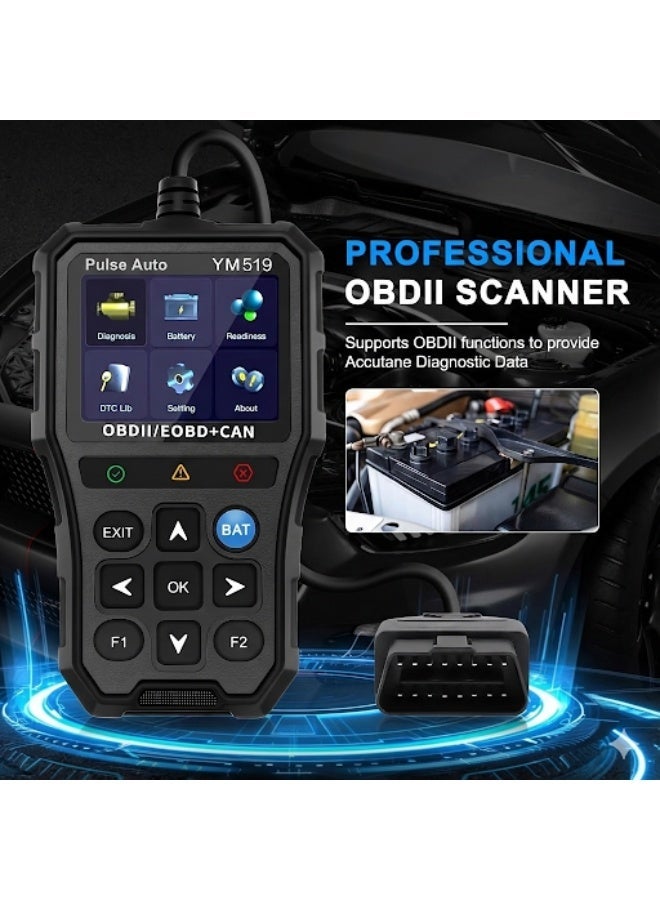 جهاز فحص كمبيوتر السيارات YM519 (OBD2) مع فاحص بطارية مدمج - قارئ ومسح أعطال المحرك ومراقبة الجهد الكهربائي - شاشة ملونة 2.8 بوصة - Image 3