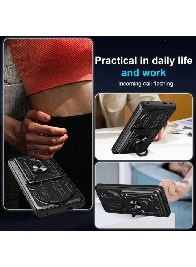 for Honor X9c 5G Case, Card Holder & Slide Camera Lens Cover, Magnetic Ring Holder Kickstand Protective Phone Case for Honor X9c 5G, Black - Image 5