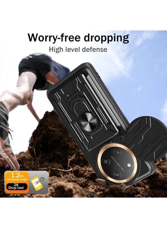 for Honor X9c 5G Case, Card Holder & Slide Camera Lens Cover, Magnetic Ring Holder Kickstand Protective Phone Case for Honor X9c 5G, Black - Image 2