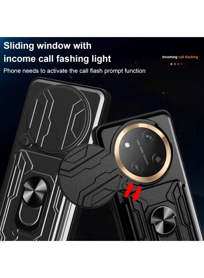 for Honor X9c 5G Case, Card Holder & Slide Camera Lens Cover, Magnetic Ring Holder Kickstand Protective Phone Case for Honor X9c 5G, Black - Image 4