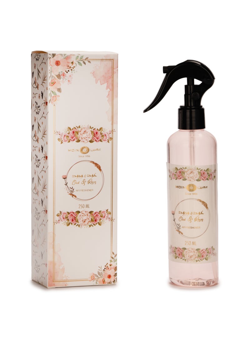 Moin Oud & Roses Air Freshener – Luxurious Room Spray with Rose, Oud & Vanilla Notes | Long-Lasting Fragrance for Home, Office, or Car (250ml) 