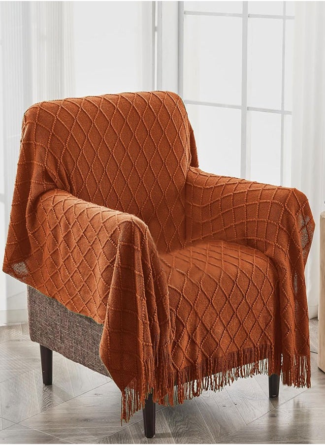 وهاواي - Knitted Tassel Blankets, Super Soft Cozy Lightweight Decorative Throw Blankets for Couch , Bed, Sofa, Outdoor Throw Blanket All Seasons 127x178CM（brown） - Image 1
