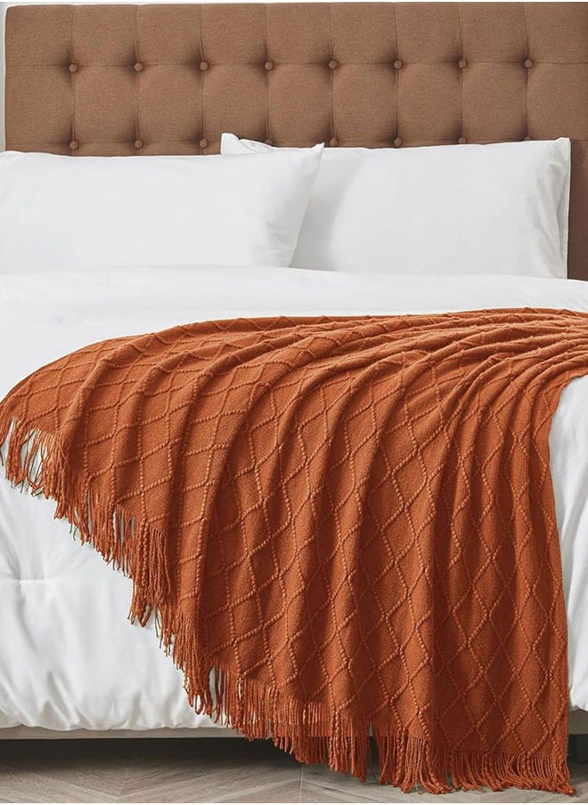 وهاواي - Knitted Tassel Blankets, Super Soft Cozy Lightweight Decorative Throw Blankets for Couch , Bed, Sofa, Outdoor Throw Blanket All Seasons 127x178CM（brown） - Image 1