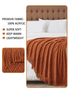 وهاواي Knitted Tassel Blankets, Super Soft Cozy Lightweight Decorative Throw Blankets for Couch , Bed, Sofa, Outdoor Throw Blanket All Seasons 127x178CM（brown）  - Image 3