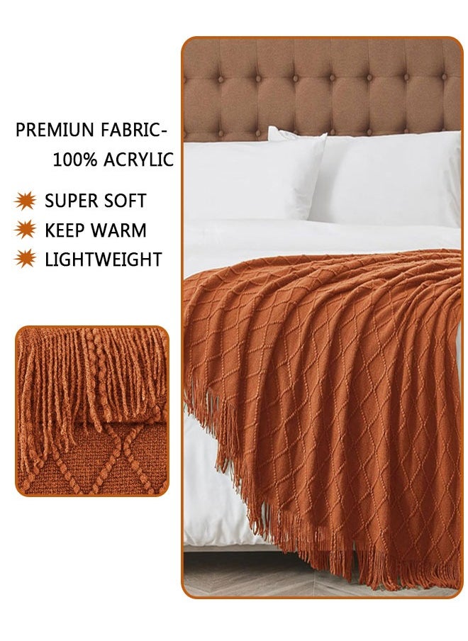 وهاواي - Knitted Tassel Blankets, Super Soft Cozy Lightweight Decorative Throw Blankets for Couch , Bed, Sofa, Outdoor Throw Blanket All Seasons 127x178CM（brown） - Image 1