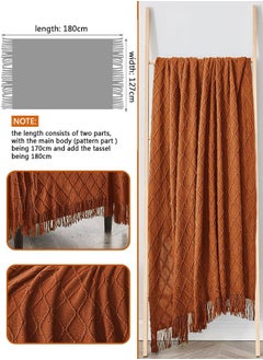 وهاواي Knitted Tassel Blankets, Super Soft Cozy Lightweight Decorative Throw Blankets for Couch , Bed, Sofa, Outdoor Throw Blanket All Seasons 127x178CM（brown）  - Image 2