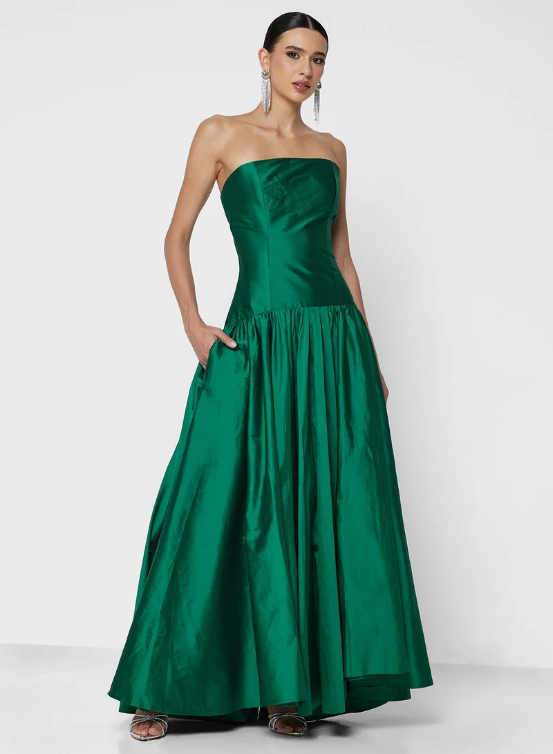 Namshi x Bandeau Ball Gown Dress With Drop Waist Detail