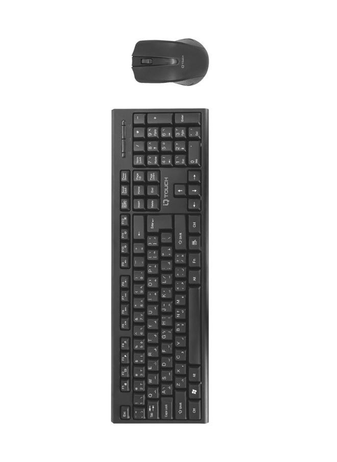 IQ TOUCH - IQ TOUCH Full-Size Wireless Keyboard & Mouse, English & Arabic Layout, Numpad, Anti-Slip, Spill-Resistant, Durable, 2.4GHz Wireless, Plug & Play, Ergonomic Mouse, Precise Tracking & Scrolling, Black - Image 1