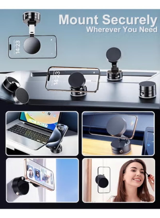Lesha Vacuum Suction Magnetic Phone Holder, 2025 Upgraded Foldable and Retractable Magnetic Mount, A Movable Vacuum Suction Cup Car Phone Stand for Cars/Gyms/Mirrors/Smooth Surface (Black) - Image 3