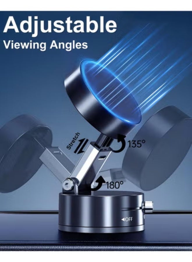 Lesha Vacuum Suction Magnetic Phone Holder, 2025 Upgraded Foldable and Retractable Magnetic Mount, A Movable Vacuum Suction Cup Car Phone Stand for Cars/Gyms/Mirrors/Smooth Surface (Black) - Image 4